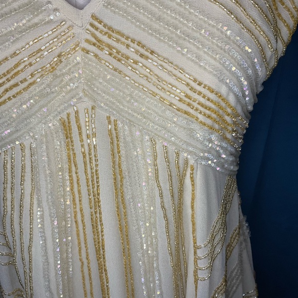 ASOS Ivory Sequined Beaded Backless Cami Midi Dress Size 8 - Picture 3 of 10